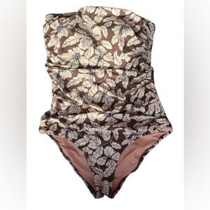 J. Crew Brown and Cream Floral One-Piece Swimsuit with Peach Lining